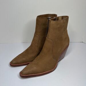 Dolce Vita Volli Leather Western Zip Pointed Toe Booties Womens Designer